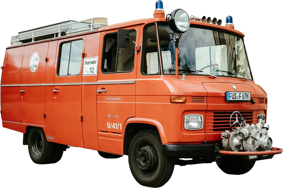 Das rote Oldtimer-Feuerwehrauto von Poppys Feierwehr, Mercedes-Benz LF 408 G
